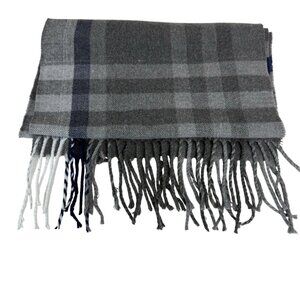 Winter Plaid Cashmere Feel Scarf Tassels Grey Blue Italian Design Warm Gift